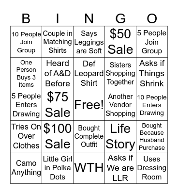 Vendor Bingo Card