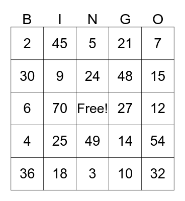 Multiplication 2-7 Facts Bingo Card