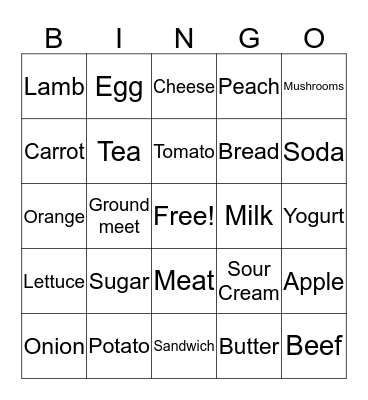 Food Bingo Card