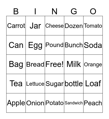 Food Bingo Card