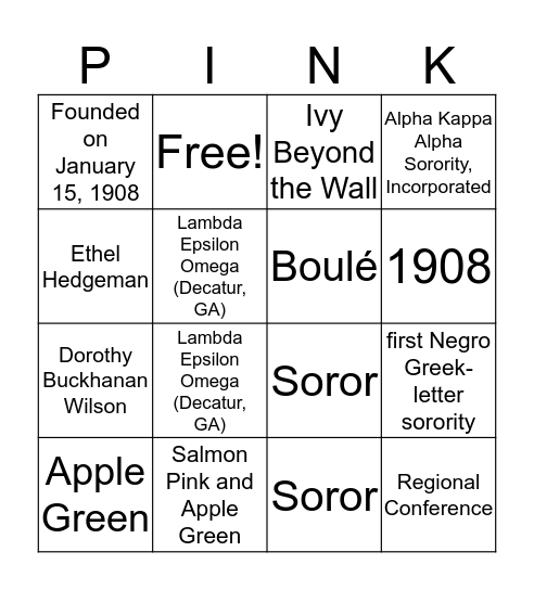 AKA BINGO  Bingo Card