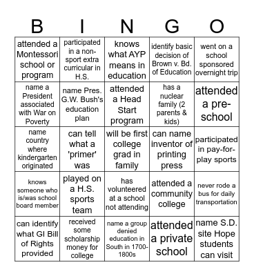 EduBingo Card
