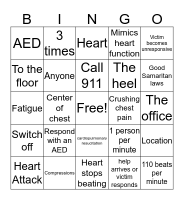 CPR Bingo Card