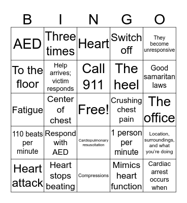 CPR bingo Card