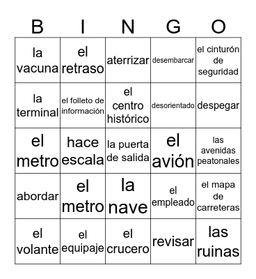 Los viajes Bingo Card
