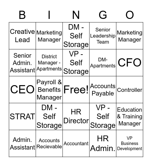 Our Roles - Bingo Card