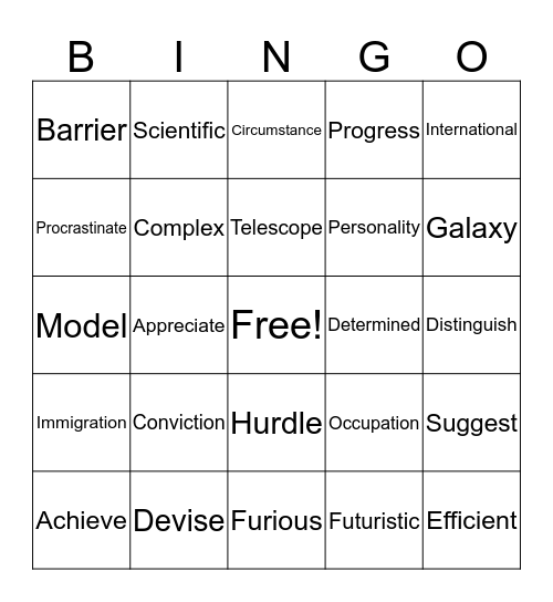 Unit 6 Level D Bingo Card