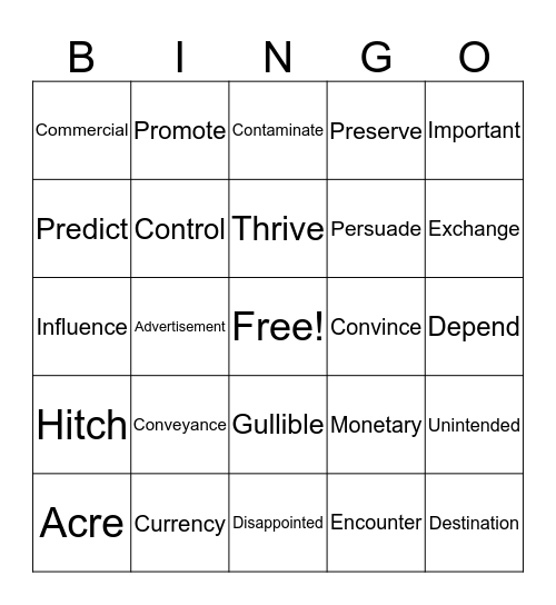 Unit 6 Level E Bingo Card