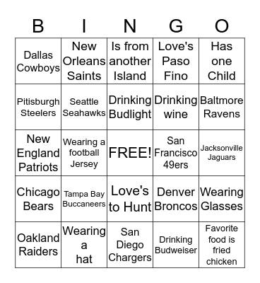 Mano's Super Bowl  Bingo Card