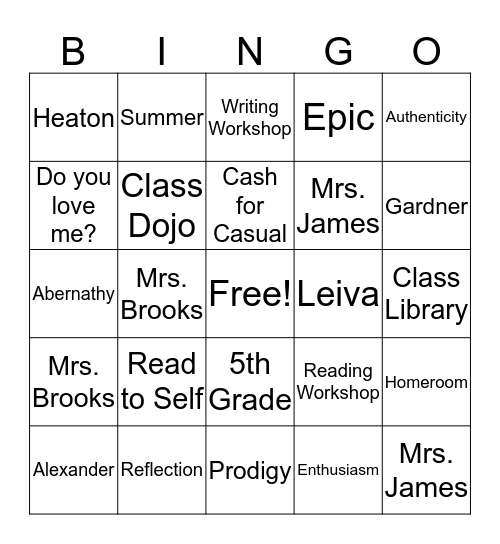 Class  Bingo Card