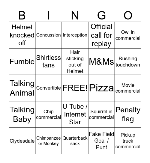 2014 Super Bowl Bingo - Kids' Version Bingo Card