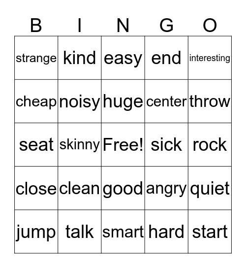 Synonyms Bingo Card