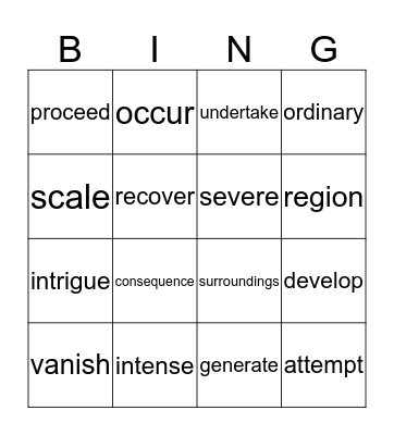 Vocabulary Review Bingo Card