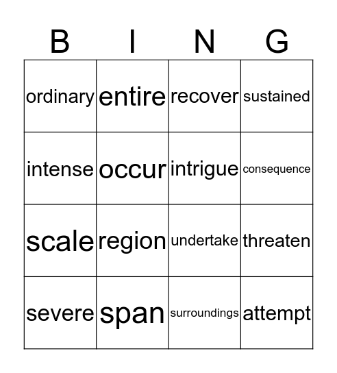 Vocabulary Review Bingo Card