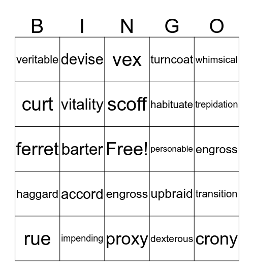 Unit 10 Bingo Card