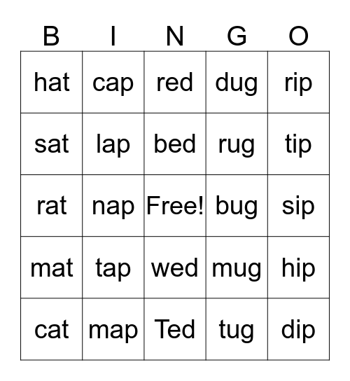 Word Family BINGO Card