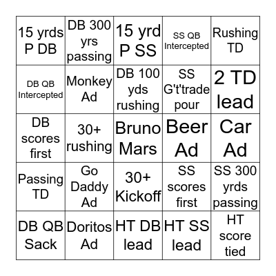 Super Bowl 2014 Bingo Card