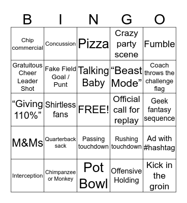 2014 Super Bowl Bingo – Adults’ Version Bingo Card
