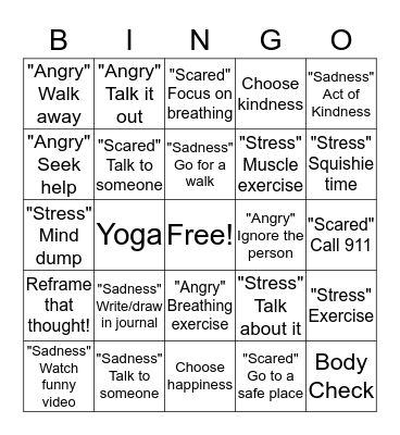 Coping with Emotions Bingo Card
