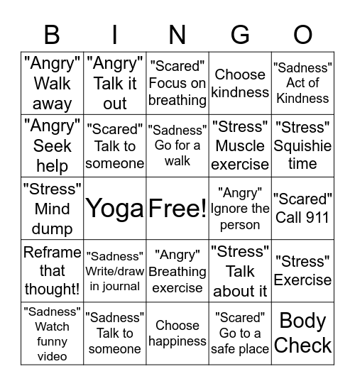 Coping with Emotions Bingo Card