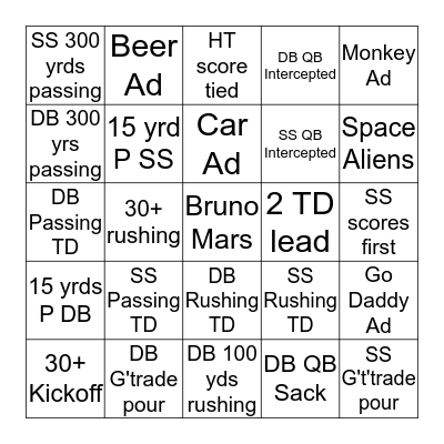 Super Bowl 2014 Bingo Card