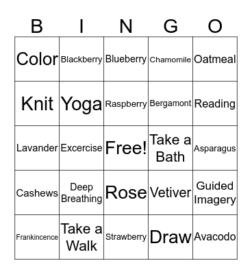 Ways to Relieve Stress Bingo Card