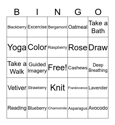 Ways to Relieve Stress Bingo Card