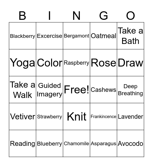 Ways to Relieve Stress Bingo Card
