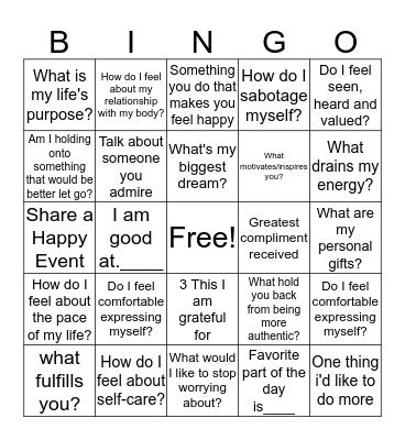 Self Love Bingo Card