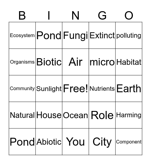 Ecosystem Bingo Card