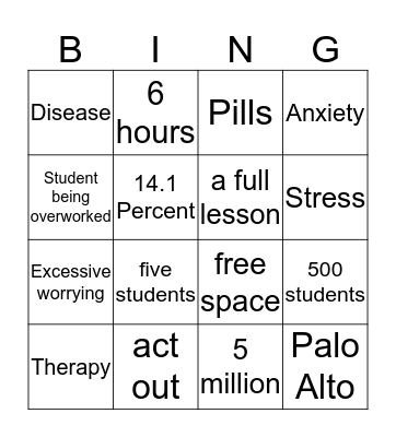 Mental Health Bingo Card