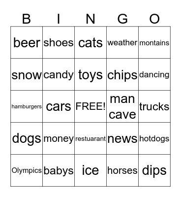 Superbowl BINGO Card