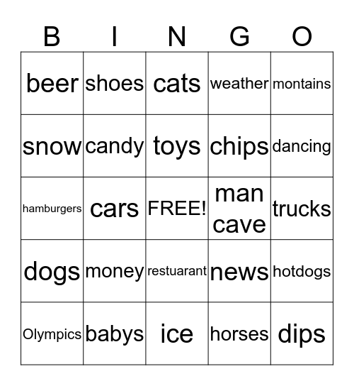 Superbowl BINGO Card