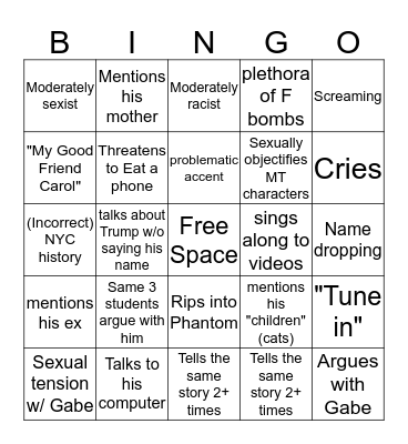 John Kenrick Bingo Card