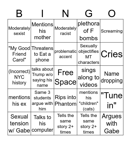 John Kenrick Bingo Card