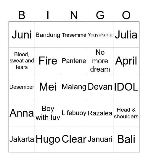 KEENAYAAAIYAYA Bingo Card