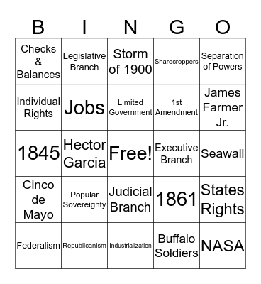 Texas Final Review Bingo Card