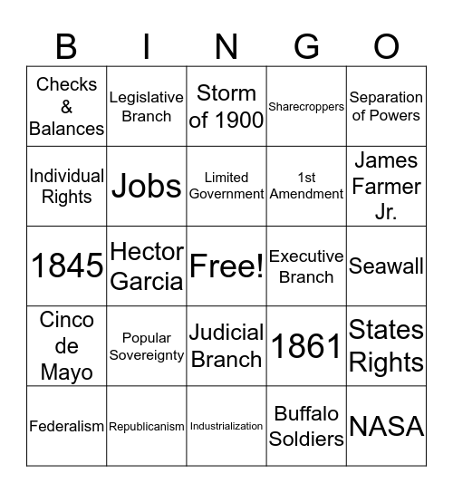 Texas Final Review Bingo Card