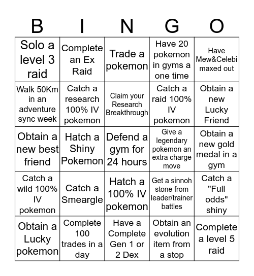 Pokemon Go Bingo Card