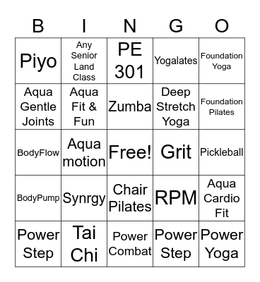 Better Body Bingo Card