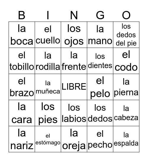 El Cuerpo Bingo Card