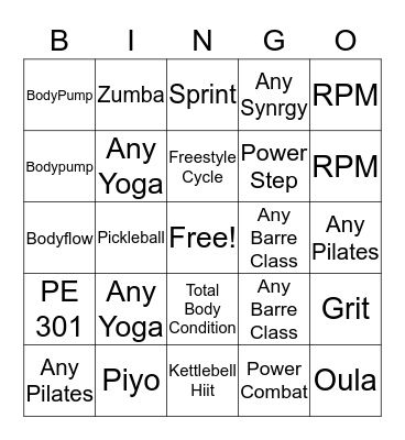 Better Body Bingo Card