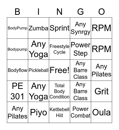Better Body Bingo Card