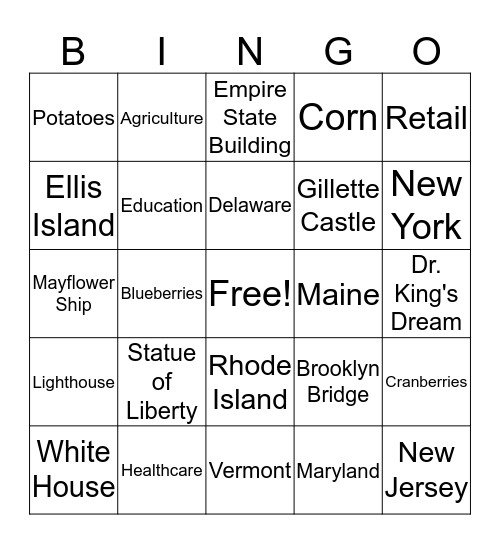 Northeast Bingo Card