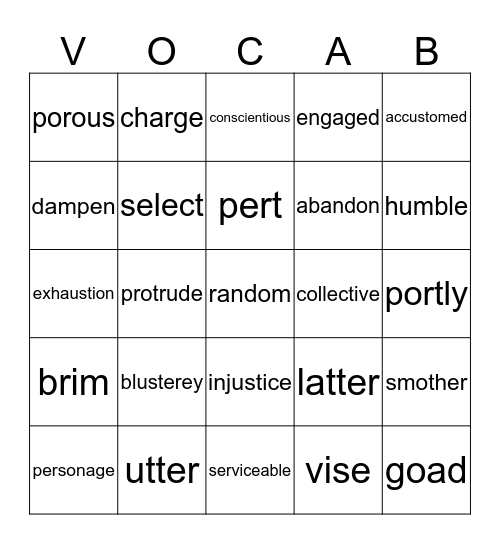 Vocab  Bingo Card
