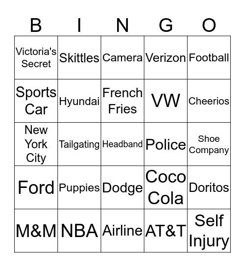 SuperBowl 2014 Bingo Card