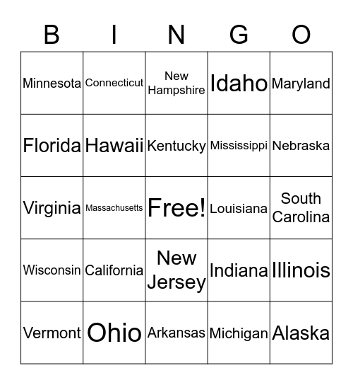 US State Bingo Card