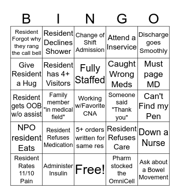 Nurse's Week Bingo Card