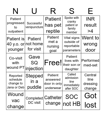 Home Care Nurse Bingo Card