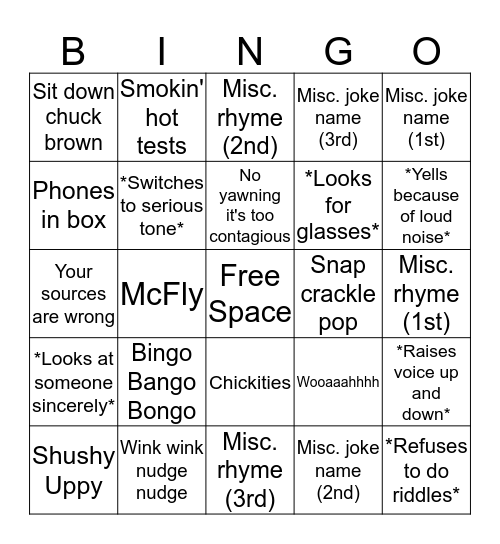 Ms. Duk Bingo (Bango Bongo) Bingo Card